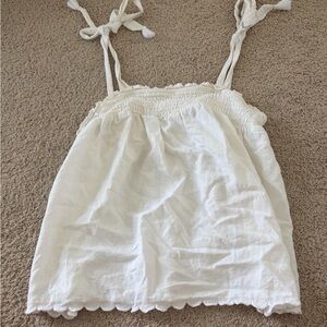 Old Navy Cream Smocked Tie-Shoulder Tank